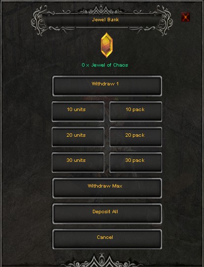 Item Bank Deposit and Withdraw interface for jewel management in MU Online