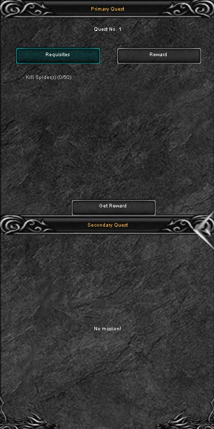Quest Window showing requirements and reward button in Vanilla Mu Online